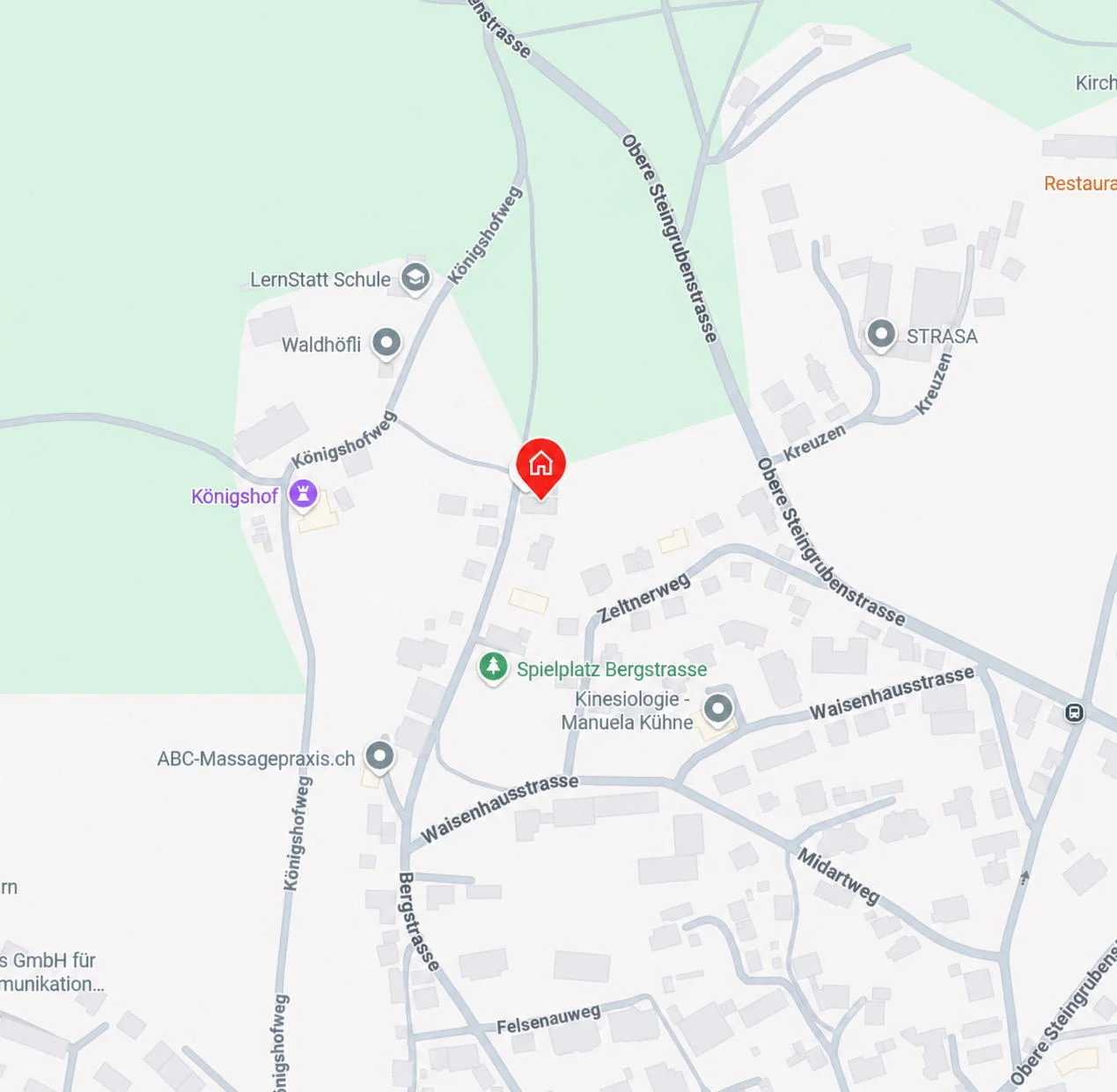 Karte der Umgebung mit Lage der Bergstrasse 68