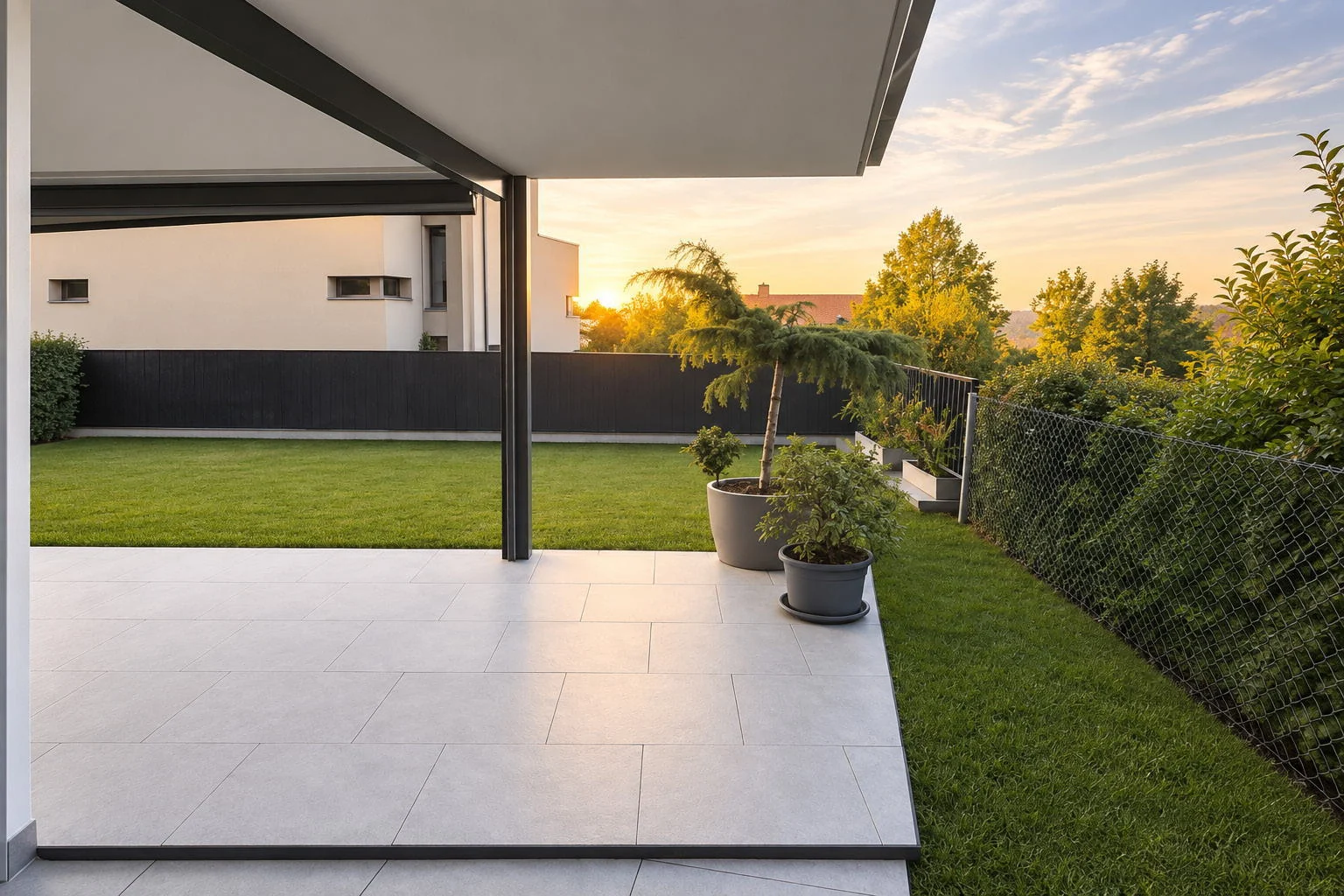 Gedeckter Sitzplatz in der Abendsonne